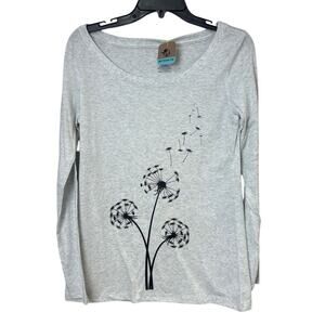 New Hand Printed Womens Large Dandelion Make A Wish Long Sleeve Tee Shirt